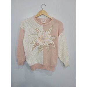 Elegant Floral Sweater - Pink and Cream